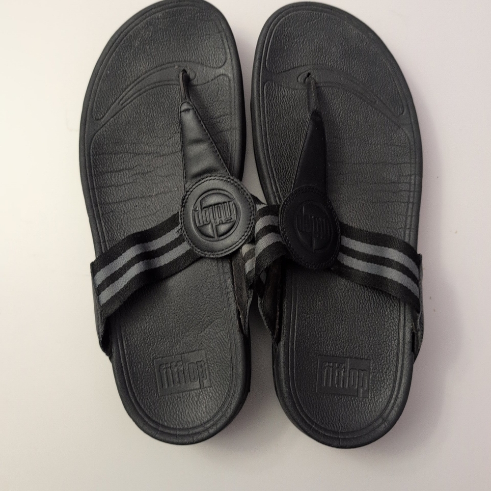 FitFlop Black Sandals with Striped Straps Size 10 Womans